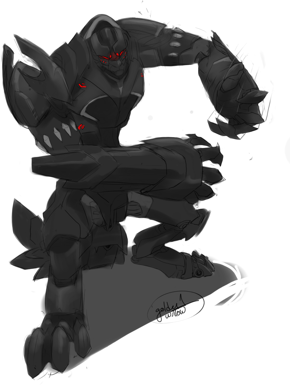 Battle Pose Sketch By Golden1willow Battle Pose Sketch - Mecha (1330x1636)