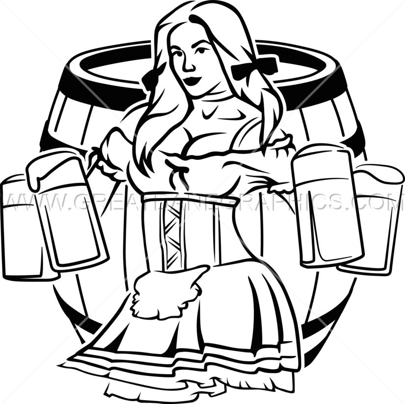 Beer Garden Maiden - Beer Woman Black And White Png (825x824)