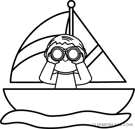 Boy In A Sailboat Transportation Free Black White Clipart - Boat Black And White Clip Art (454x435)