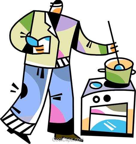 Man Cooking Dinner Royalty Free Vector Clip Art Illustration - Man Cooking Dinner Royalty Free Vector Clip Art Illustration (454x480)