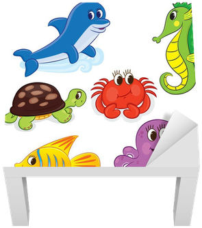 Vinilo Para Mesa Lack Conjunto De Animales De Mar De - Cartoon Animals In The Sea (400x400)