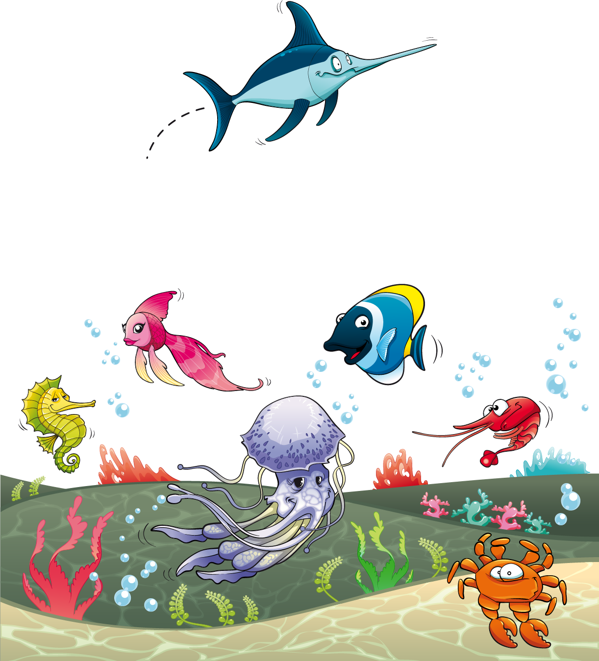 El Pescado De Mar Para Los Animales Acuáticos Clip - Fish Under The Sea (1222x1349)