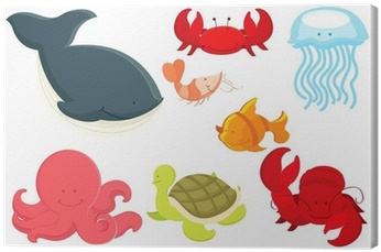 Cuadro En Lienzo Animales Marinos De Dibujos Animados - Dibujos De Animales Marinos (400x400)