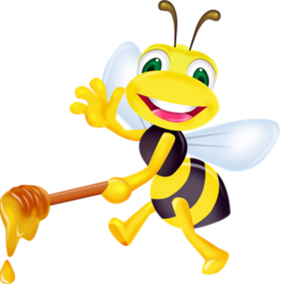 Bee With Honey Cartoon (582x582)