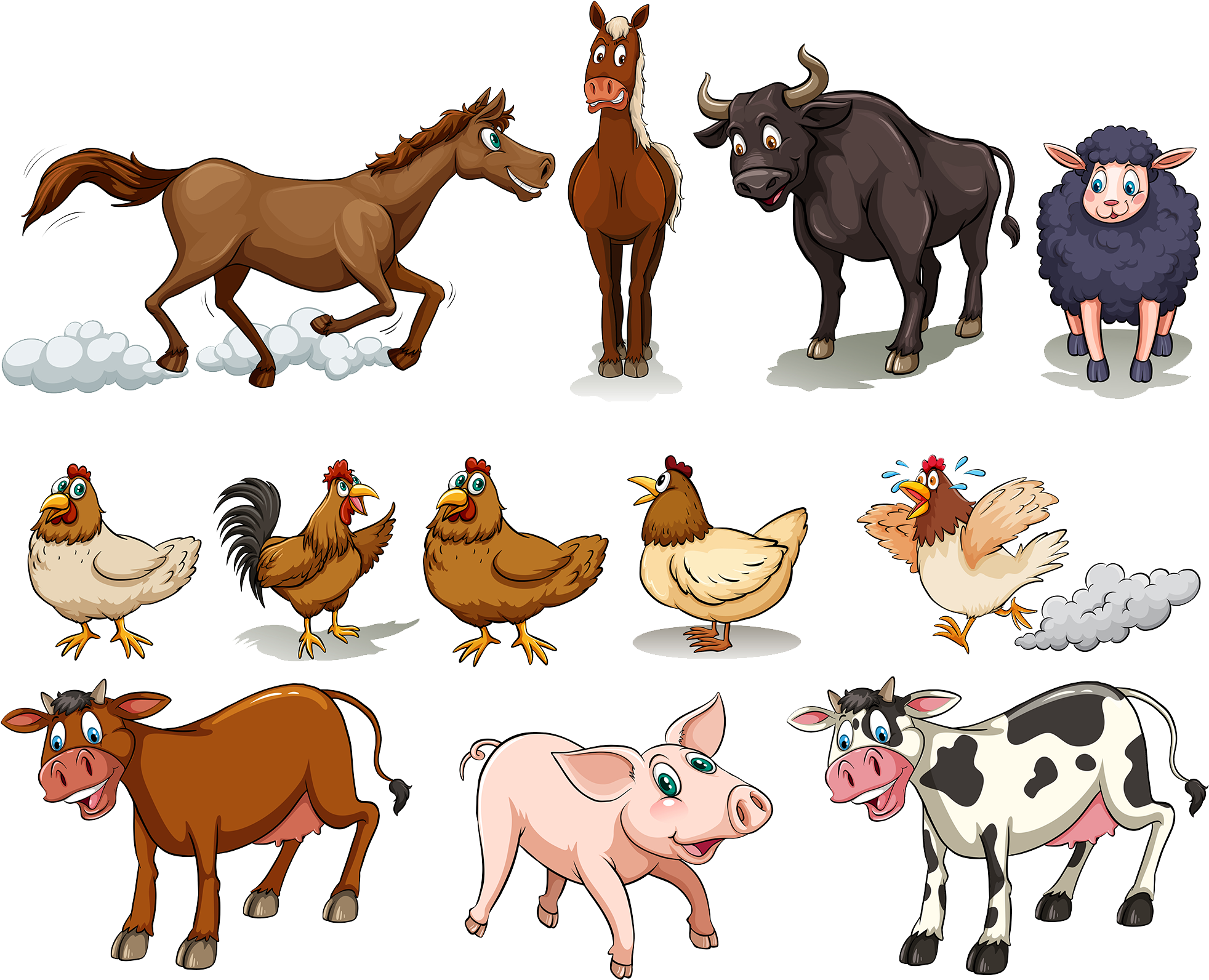 Cattle Chicken Sheep Domestic Pig Horse - Different Kinds Of Farm Animals (2000x1640)