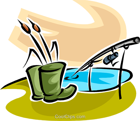 Rubber Boots And A Fishing Rod Royalty Free Vector - Clip Art (480x417)