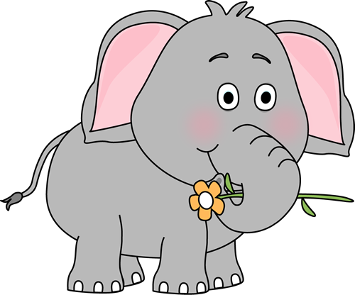 Elephant With A Flower - Cute Elephant Clipart Transparent (500x416)