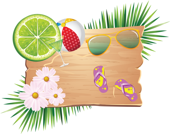 Summer Elements On Wood With Tropical Leaves, Summer, - Summer (640x640)