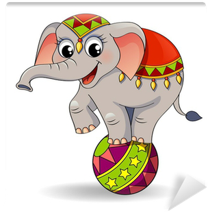 Funny Cartoon Circus Elephant Balancing On Ball Wall - Animales De Circo Animados (400x400)