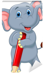 Cute Elephant Cartoon Holding Red Pencil Wall Mural - Kresleny Slon (400x400)