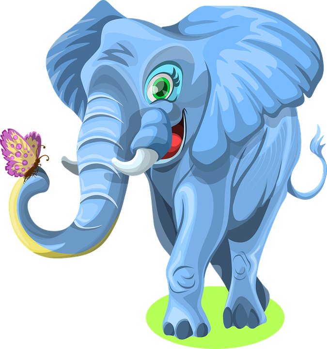 Funny Elephant Cartoon 20, Buy Clip Art - 3drose Big Happy Blue Elephant And Butterfly Friend (675x720)