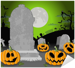 Halloween Cemetery With Tombs And Funny Cartoon Pumpkins - Plano De Fundo Animado Halloween (400x400)