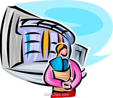 Woman With Grocery Leaving The Store Royalty Free Vector - Leaving The Store Clipart (480x417)