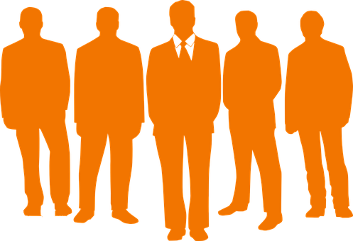 Men Group Leader Businessmen Silhouettes T - Orange People Silhouette Png (497x340)