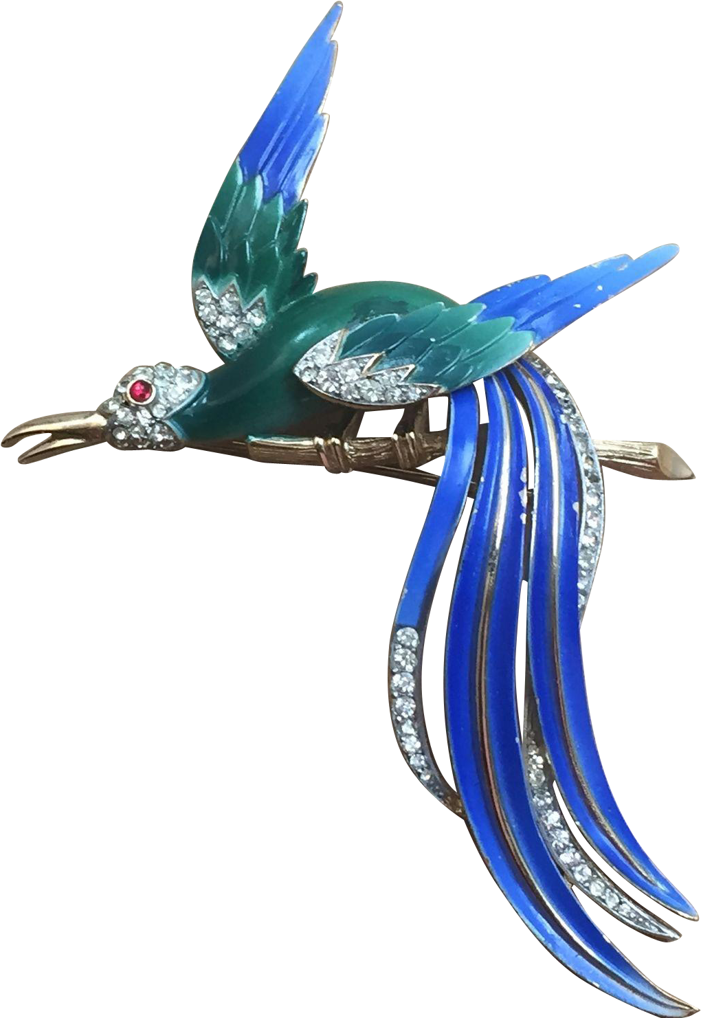Crown Trifari Enamel Rhinestones Bird Of Paradise Brooch - Bird (1480x1480)