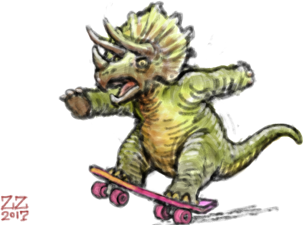Draw A Triceratops On A Skateboard By Zenzmurfy - Skateboard Wheel (1028x777)