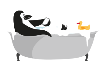 Percy Penguin Banking On His Smartphone In A Bathtub - Percy Cibc (550x220)