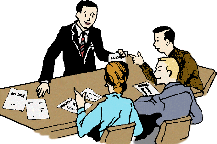 Clip Art People Meeting Clipart Image - Meeting Kartun (698x495)