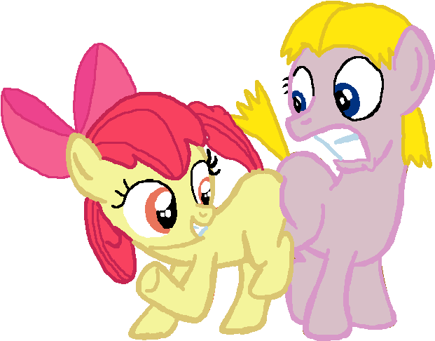 Applebloom X Potato Chipp Butt-bumping By Bigpurplemuppet99 - Cartoon (644x495)