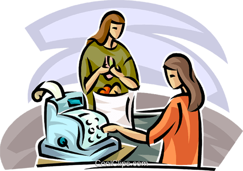 Woman At The Cash Register Royalty Free Vector Clip - Clip Art (480x338)