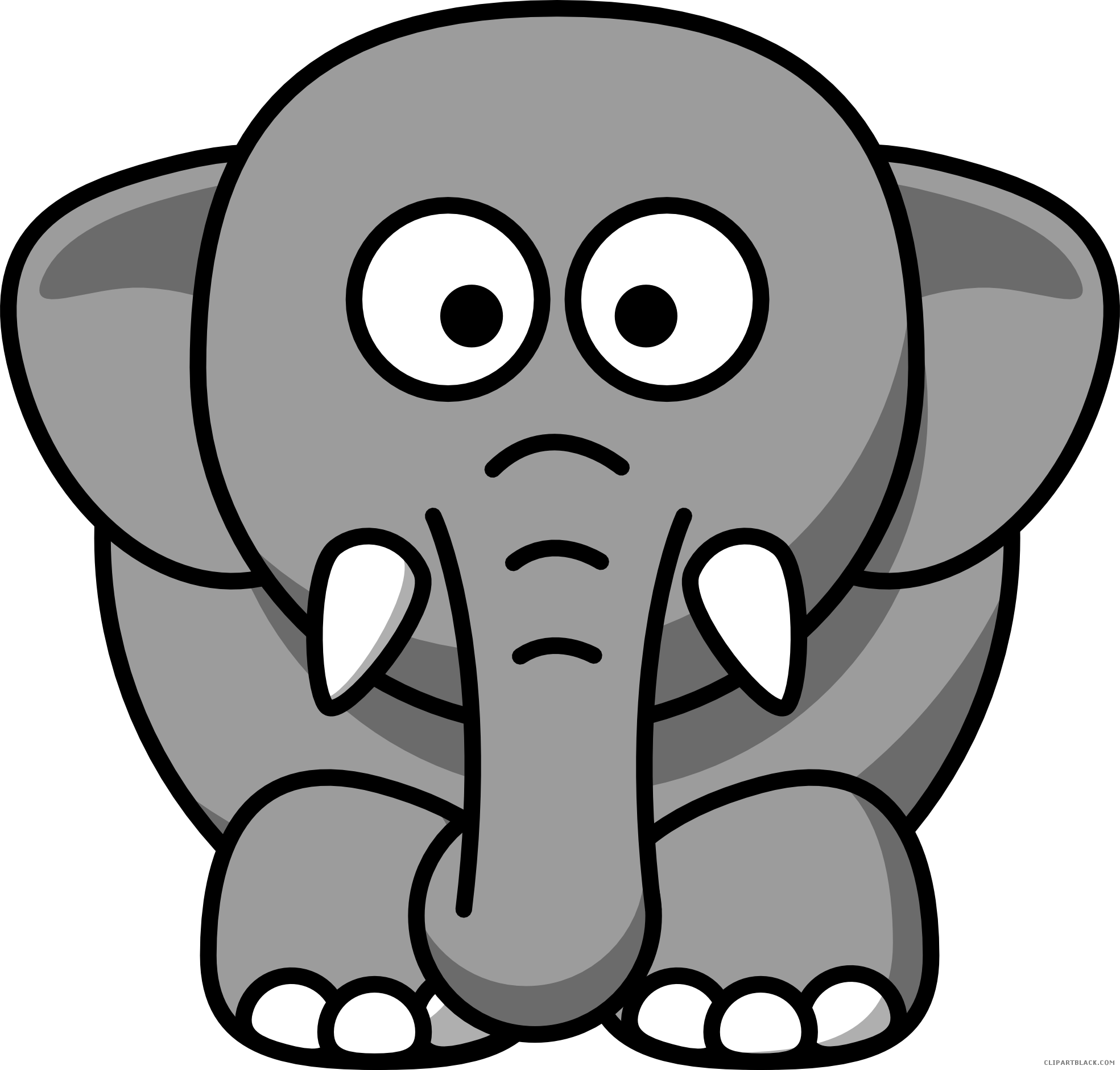 Elephant Head Animal Free Black White Clipart Images - Cartoon Elephant Sad (1969x1880)