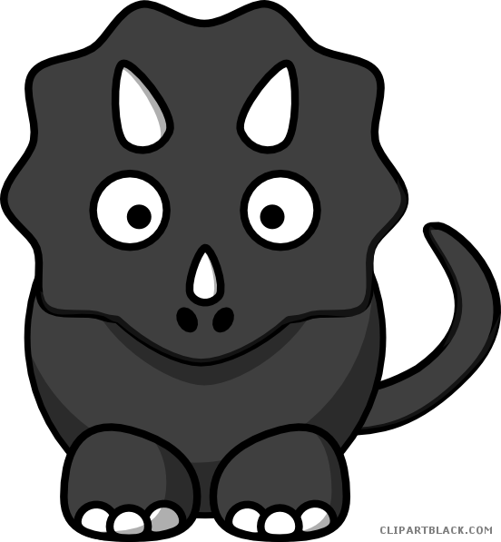 Baby Dinosaur Animal Free Black White Clipart Images - Cartoon Triceratops (552x597)