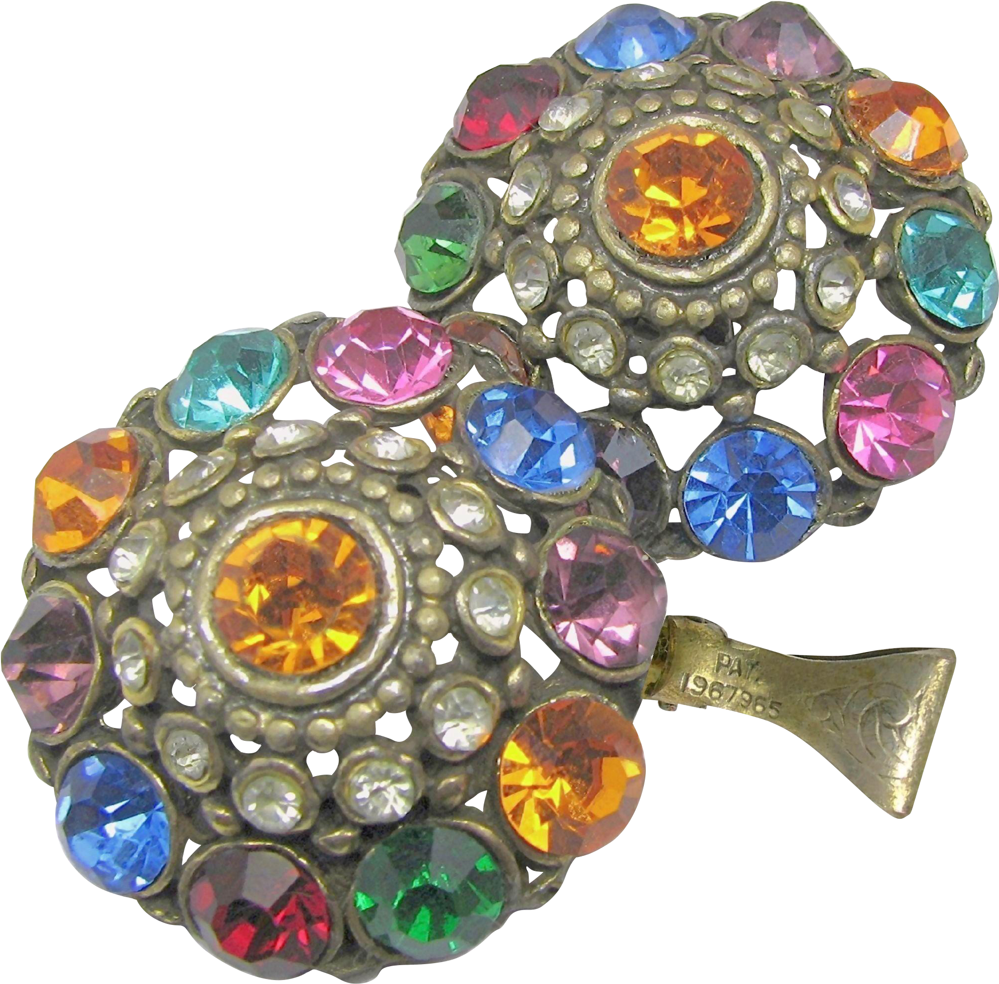 Large Jewel-tone Art Deco Rhinestone Pierced Metal - Art Deco Jewel-tone Rhinestone Earrings 'n Clip Pat.1967965 (2013x2013)