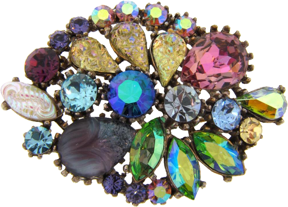 Signed Art@ 1960's Multicolored Rhinestone Brooch With - Opal (992x992)