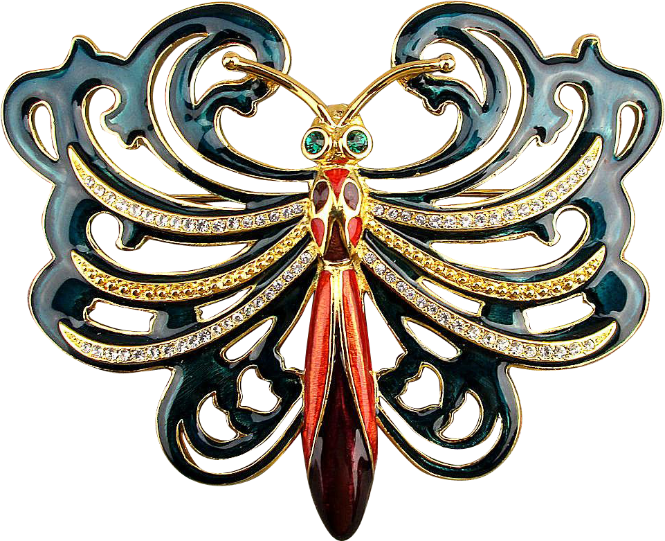 Cindy Adams Big Enamel Rhinestone Dragonfly Pin Brooch - Brooch (960x960)