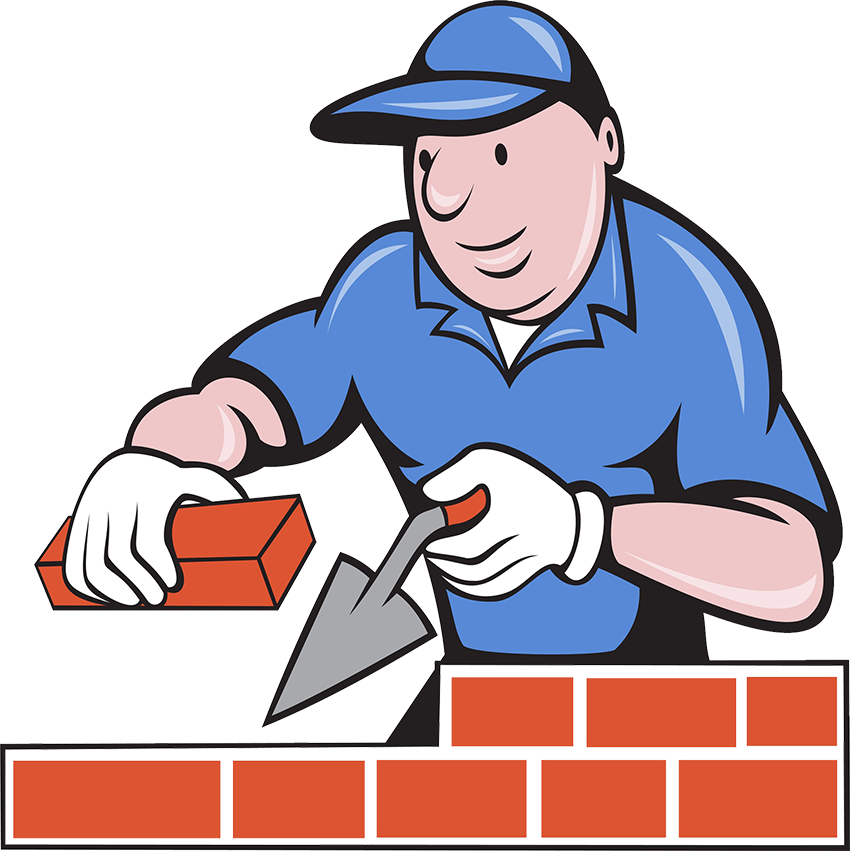 Bricklayer Freemasonry Clip Art - Bricklayer Mason Plasterer Worker Cartoon Card (850x851)