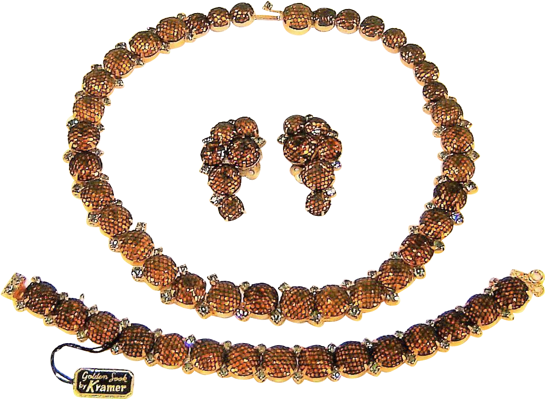 Vintage Kramer Net Rhinestone Necklace Bracelet Earrings - Necklace (1081x1081)