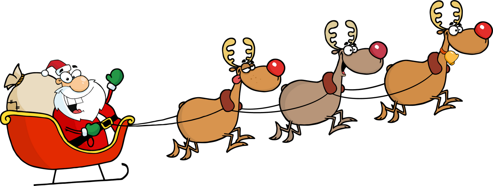 Santa And Reindeer Gif Images - Santa Sleigh And Reindeer - (1600x603) Png  Clipart Download, image size:1600x603