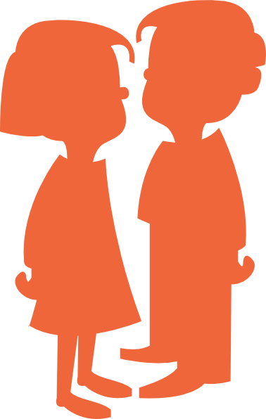 Boy Girl Silhouette Orange Clip Art - Cartoon Girl And Boy (378x596)