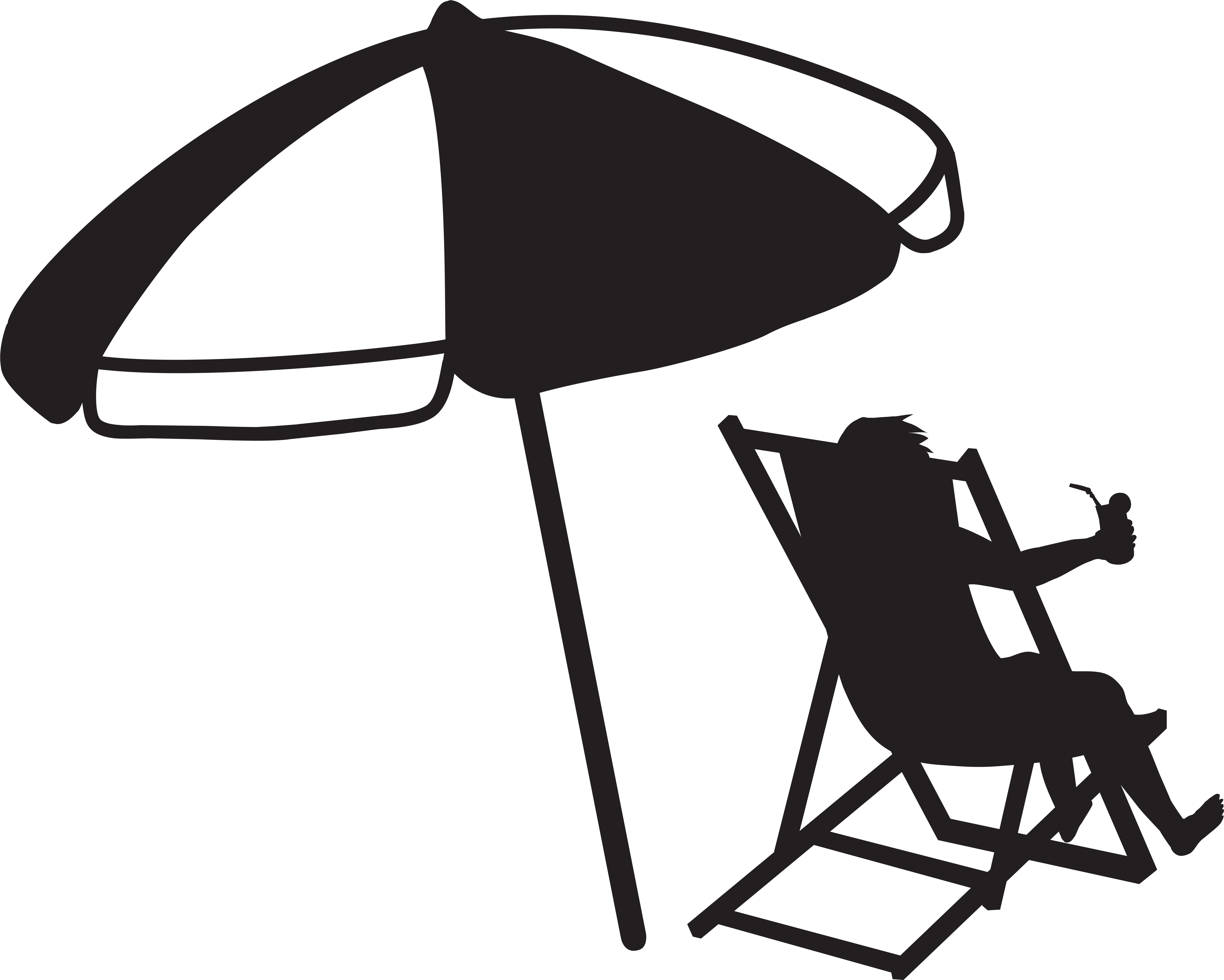 Man At The Beach With Umbrella And Drink Transparent - Beach Umbrella Black And White (7000x5605)