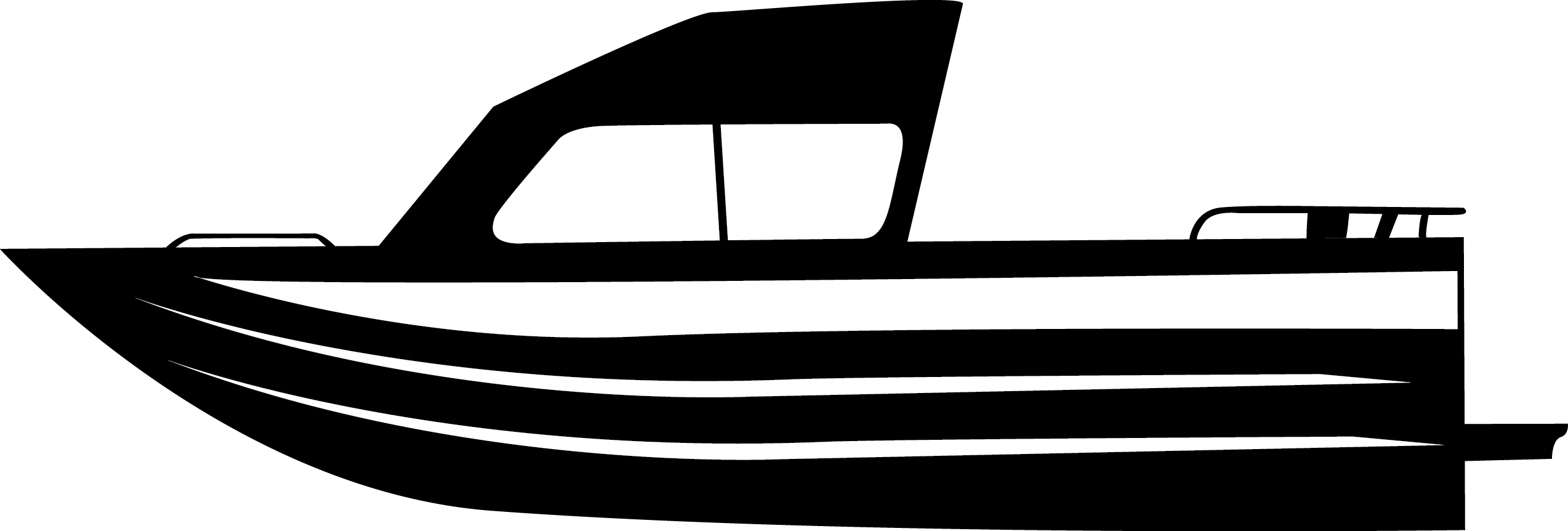 Black And White Fishing Boat Clipart (2547x862)