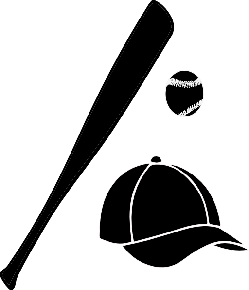 Bat Black And White Halloween Bat Clipart Black And - Baseball Cap And Bat (512x595)