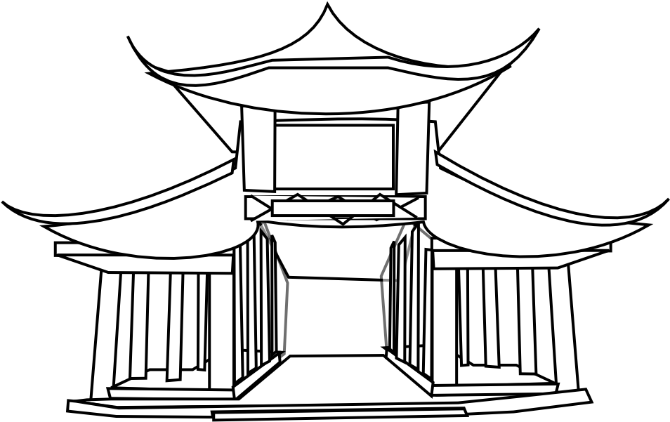 Chinese Architecture Black White Line Chinese New Year - Ancient Chinese Buildings Drawing (999x739)