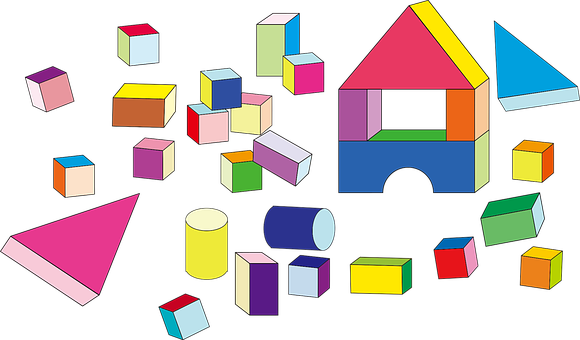 Building Blocks Cubes Cylinders Prismatic - Building Blocks Clipart Png (580x340)