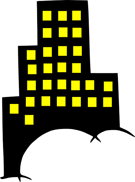 Skyscraper Building Clip Art - Black And Yellow Buildings (444x597)