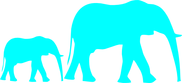 Mom And Baby Elephant Blue Clip Art - Elephant Clipart Black And White (850x389)