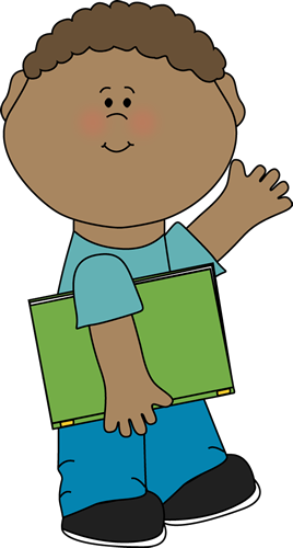 Boy Carrying Book And Waving - Boy Carrying A Book Clipart (268x500)