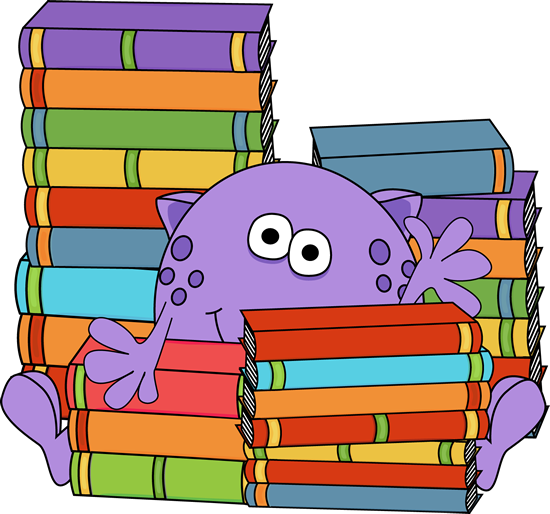 Monster Surrounded By Books - Cute Monster Reading Clipart (550x514)