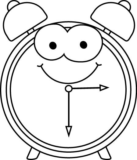 Cartoon Alarm Clock Clip Art Black And White Cartoon - Clock Cartoon Black And White (449x524)