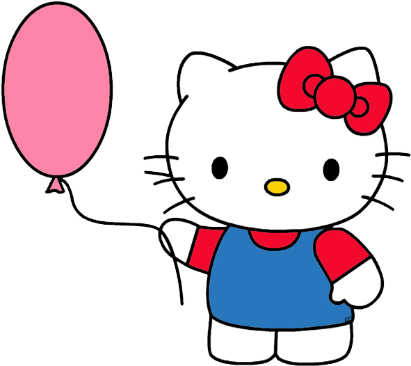Hello Kitty Holding Balloon - Hello Kitty Balloon Clipart (600x541)