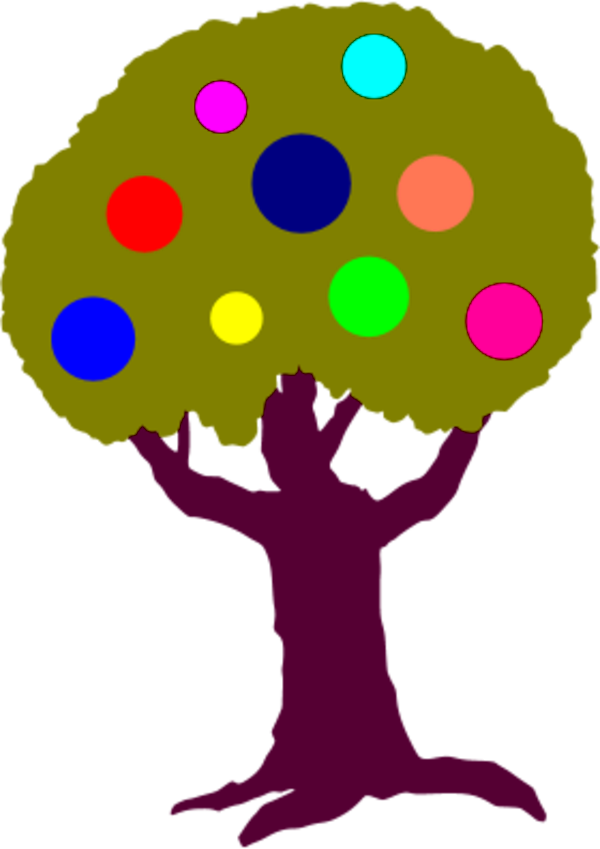 Tree With Colorful Circles Fruit - Clip Art (600x849)