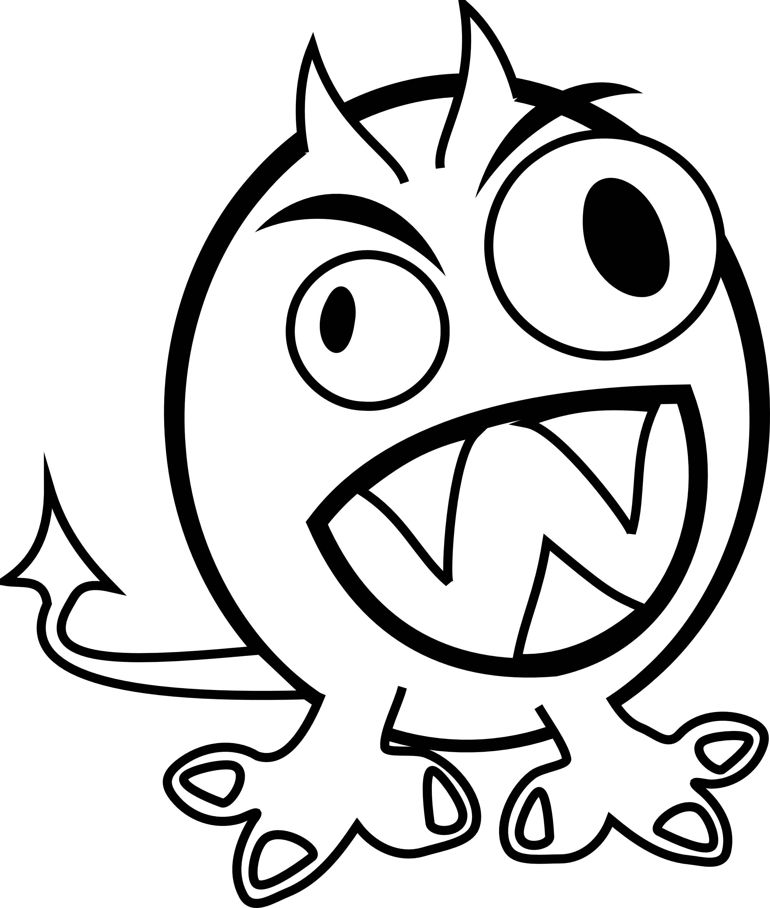 Scary Monster Clipart Black And White - Halloween Monster Black And White (2555x3011)