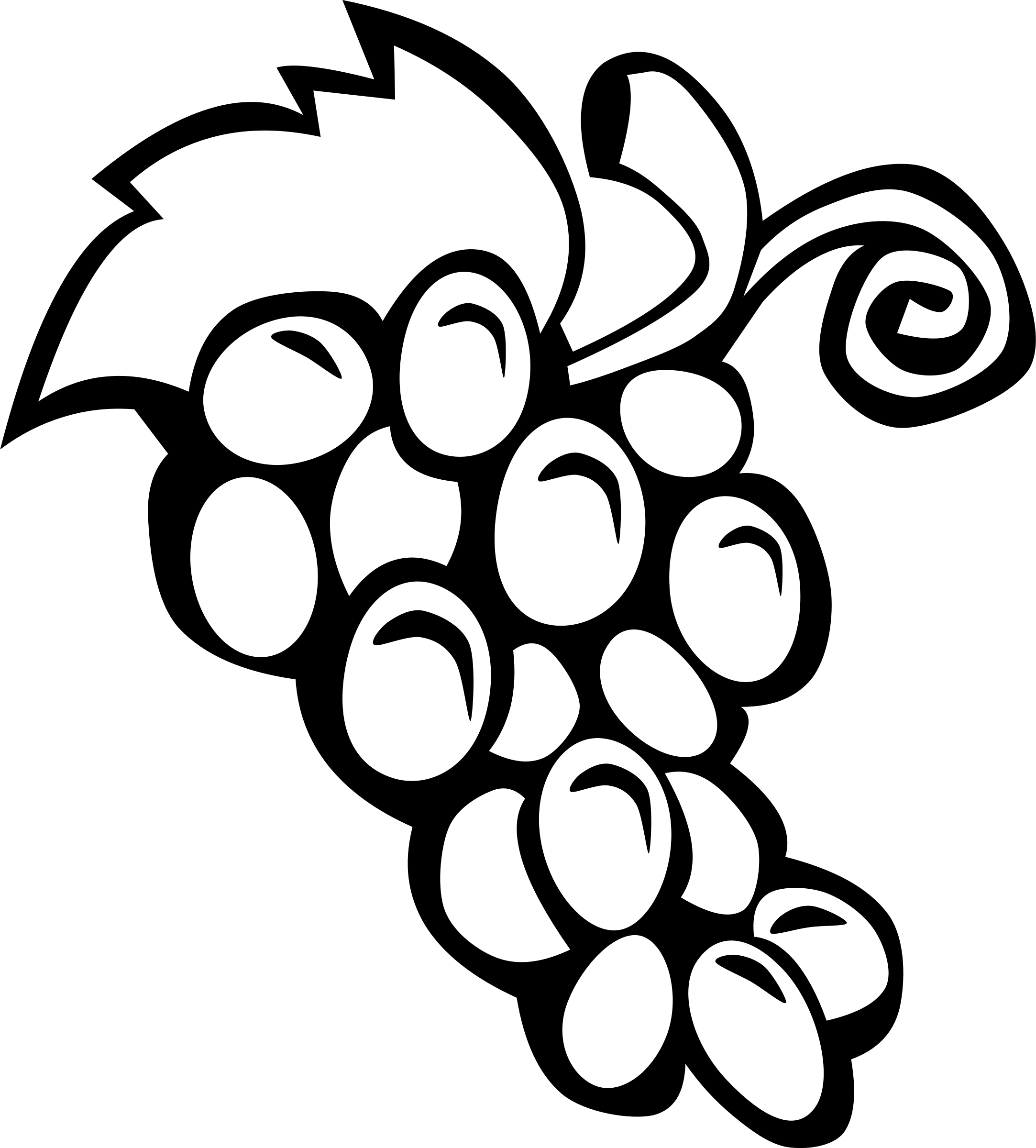 Fruit - Clipart - Black - And - White - Grapes Clipart Black And White (2166x2400)