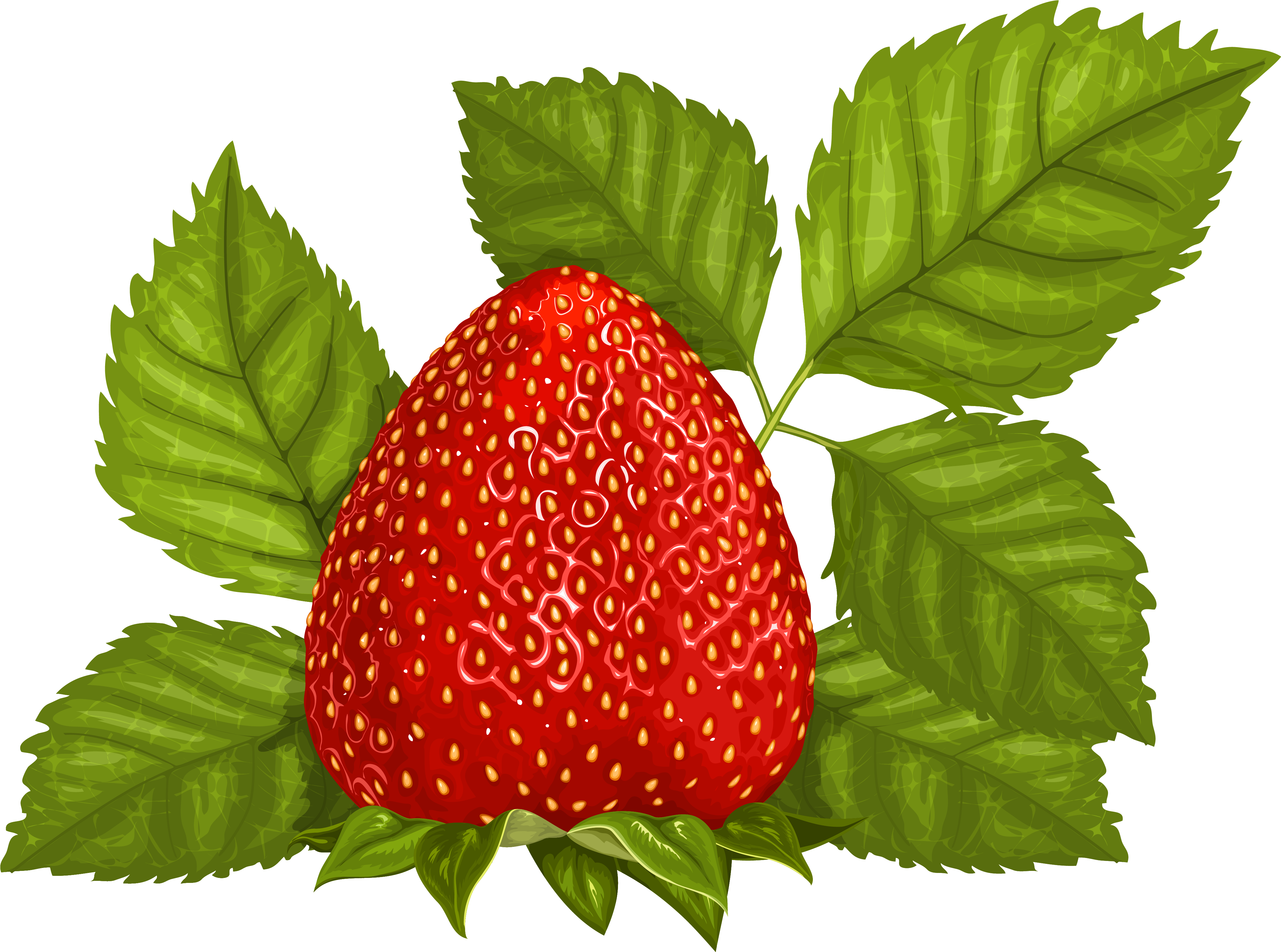 Strawberry With Leaves Png Clipart - Strawberry Leaves Png (4447x3311)