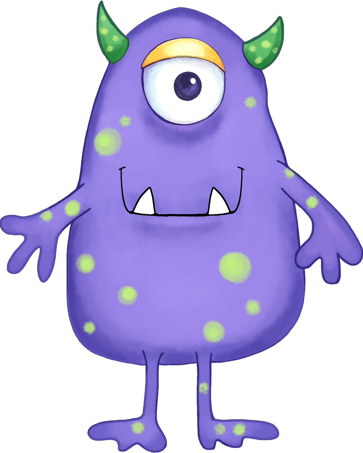 Cute Alien Clipart Kid - Green And Purple Monster (1183x1475)