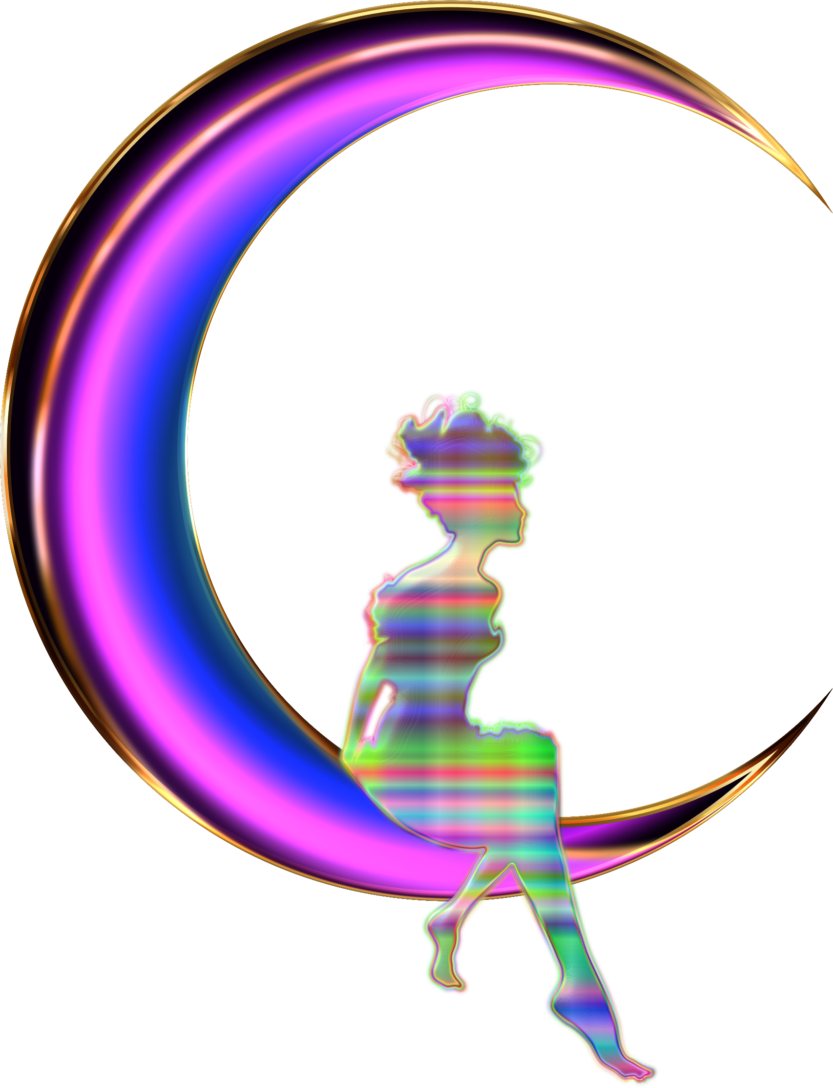 Clipart - Girl Sitting On Crescent Moon (1706x2227)